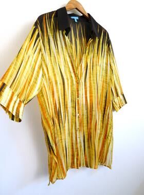 ESCADA SPORT Silk Cotton Gauze Caftan Tunic Top Shirt Dress Cover Up L $1100